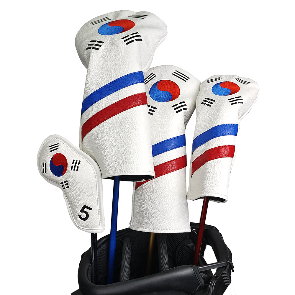 Golf Club Iron Set - ชุดปลอกหุ้มหัวไม้กอล์ฟลายธงชาติเกาหลี - ปลอกหุ้มหัวไม้เหล็ก ไดรเวอร์ แฟร์เวย์ ไฮบริด