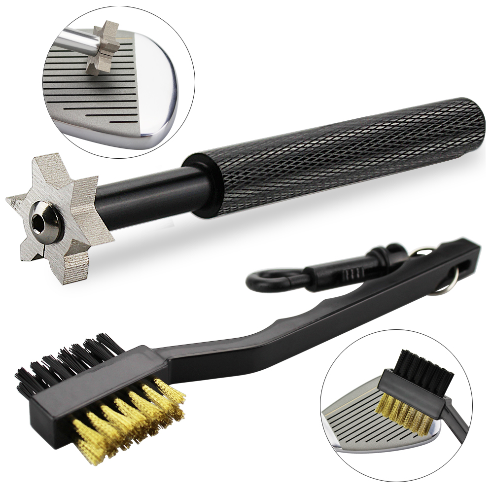 Golf Equipment Kit - ชุดแปรงทำความสะอาดไม้กอล์ฟ 2 ชิ้น/ชุด พร้อมอุปกรณ์ลับคมและทำร่องไม้กอล์ฟ สำหรับไม้พัตเตอร์ ไม้เวดจ์